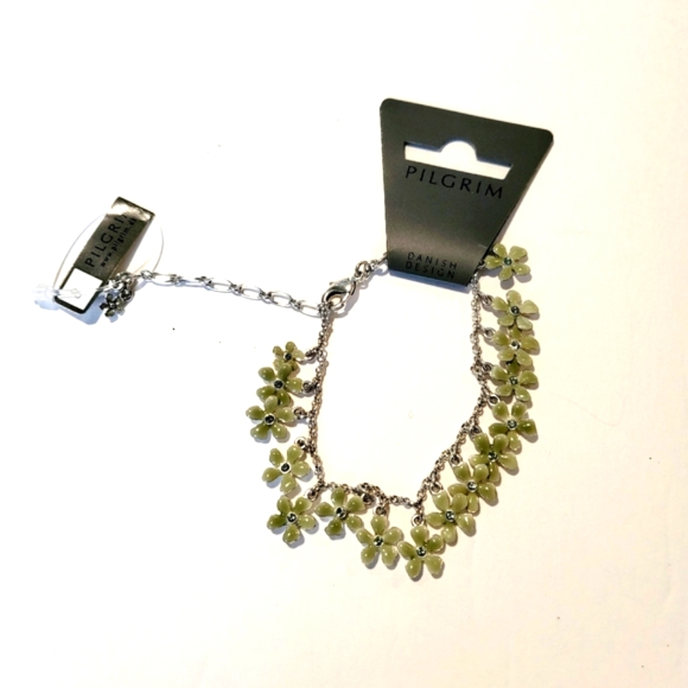 Pilgrim green daisy bracelet